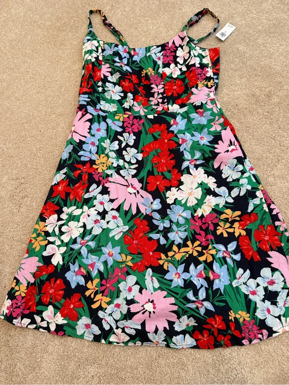 Old Navy Black Floral Sundress with Red Pink Blue Green & Yellow Blooms